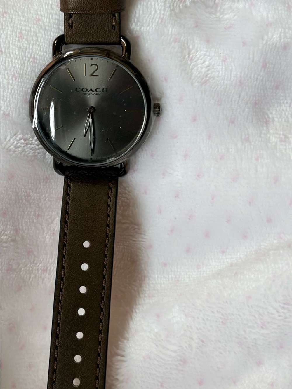 COACH Men's Brown Leather Strap Watch with Dark Gradient Dial